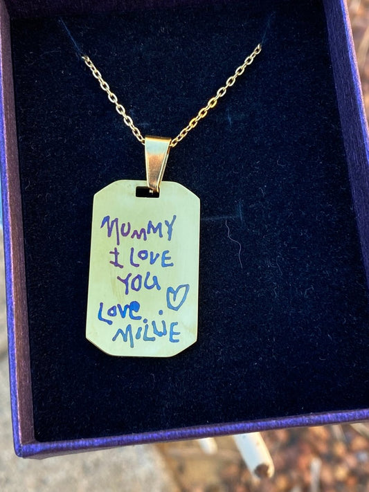 Laser Engraved Custom Handwriting Mothers Day Gift Pendant