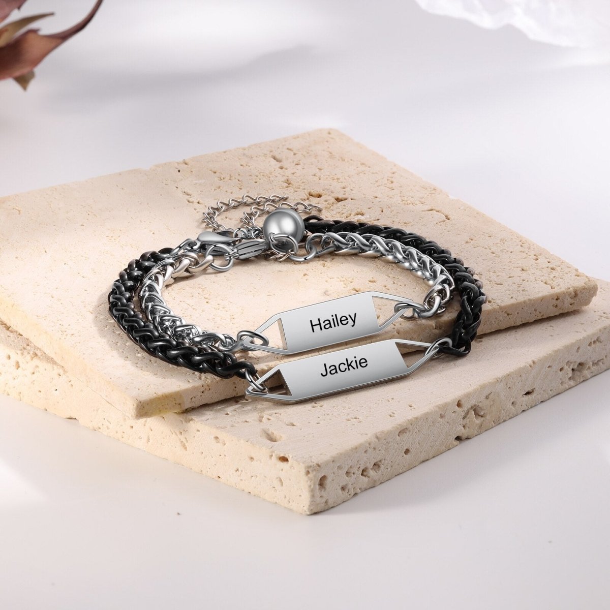 Magnetic Couple Bracelet with Engraved Names0