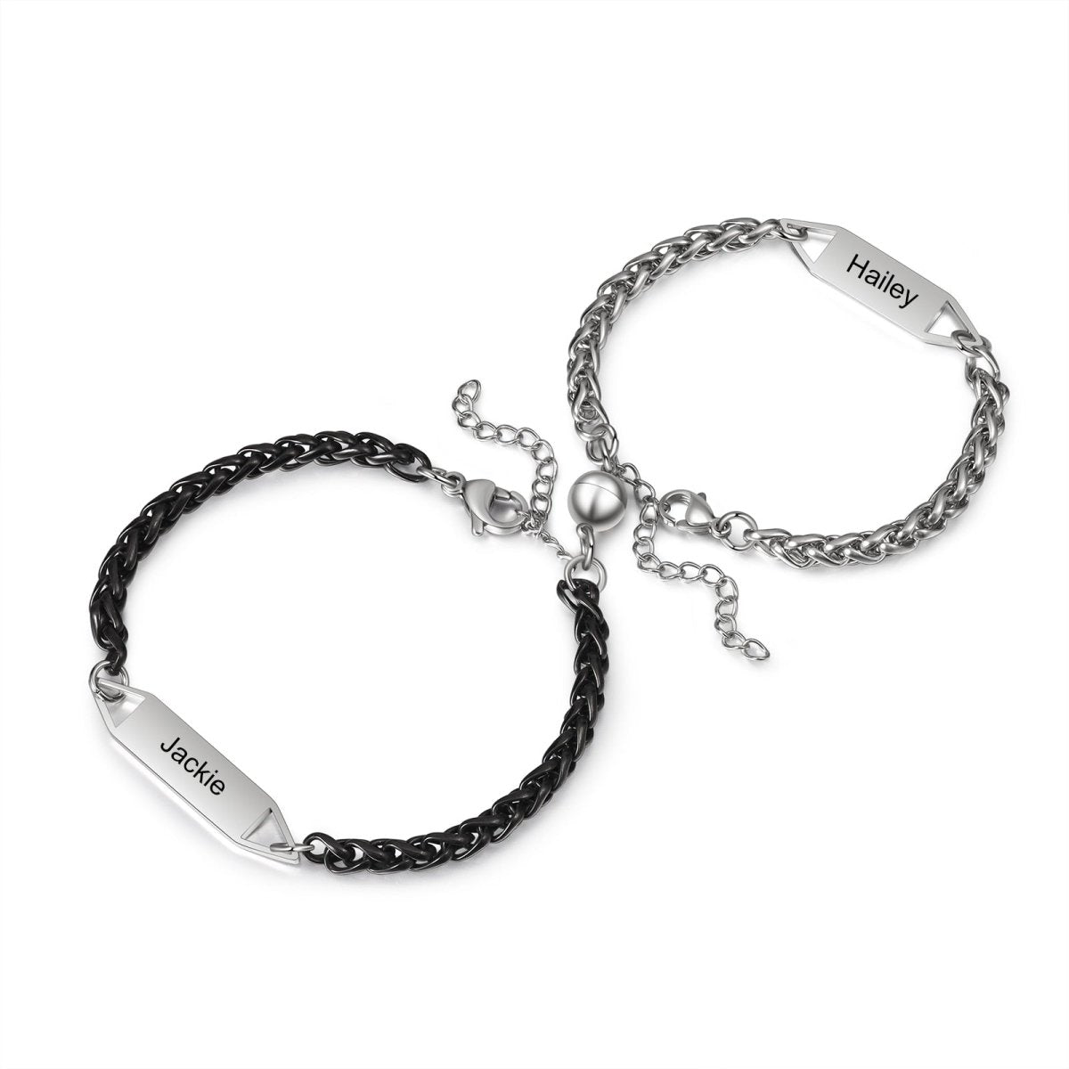 Magnetic Couple Bracelet with Engraved Names0