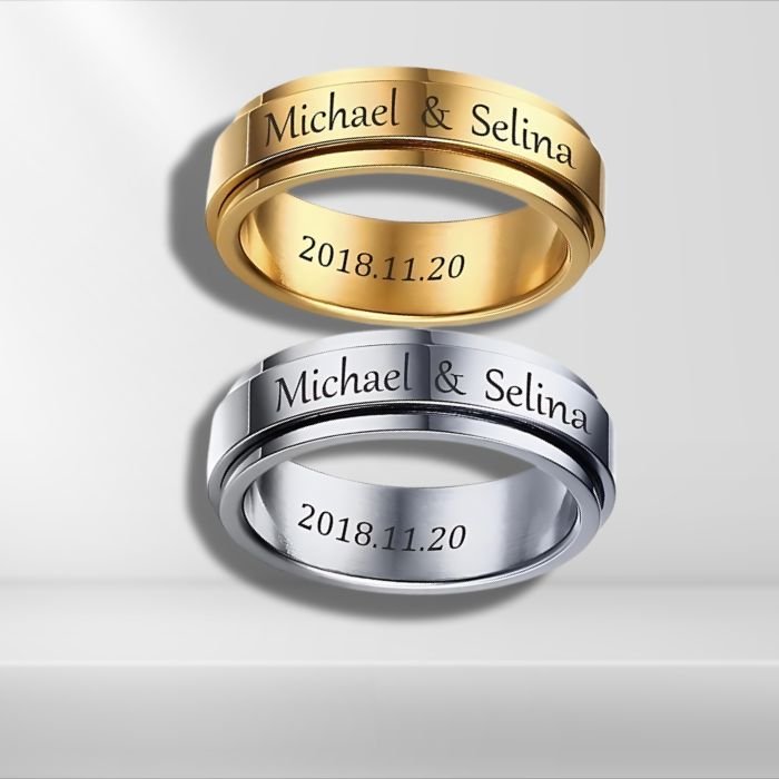 Mens personalised spinner rings - gold and silver