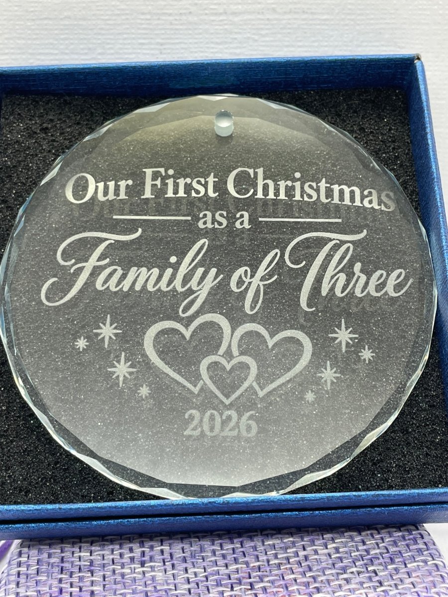 Our First Christmas as a Family of Three – Engraved Crystal Ornament
