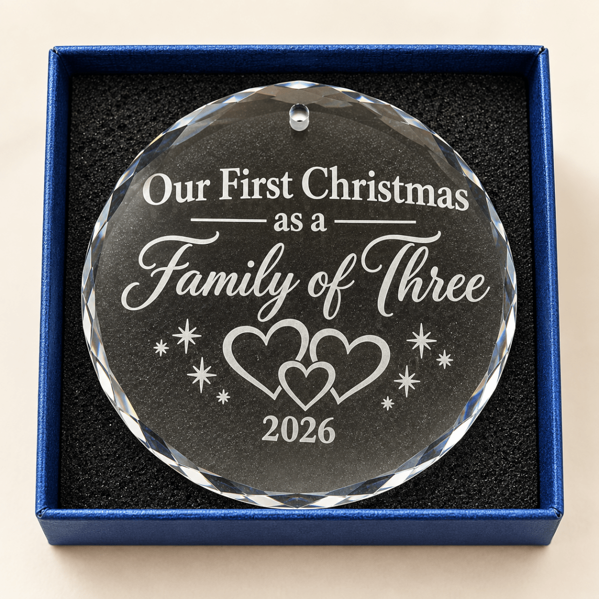 Our First Christmas as a Family of Three – Engraved Crystal Ornament