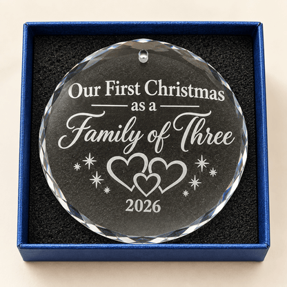 Our First Christmas as a Family of Three – Engraved Crystal Ornament