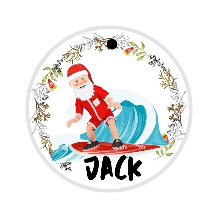 personalised aussie christmas ornament Surfing Santa