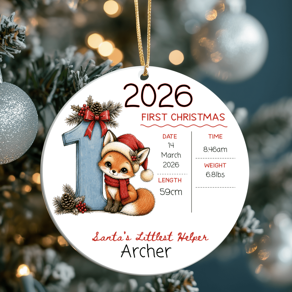 Personalised Baby’s First Christmas Ornament – Birth Details Christmas Ornaments Personalisr Au
