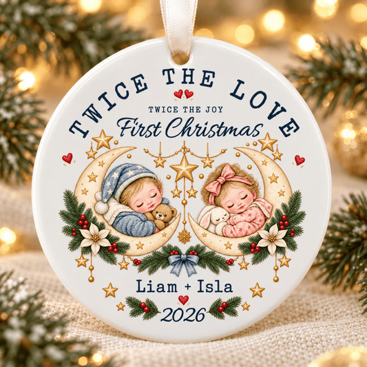 Personalised Baby’s First Christmas Ornament – Ceramic Baby & Twin Keepsakes