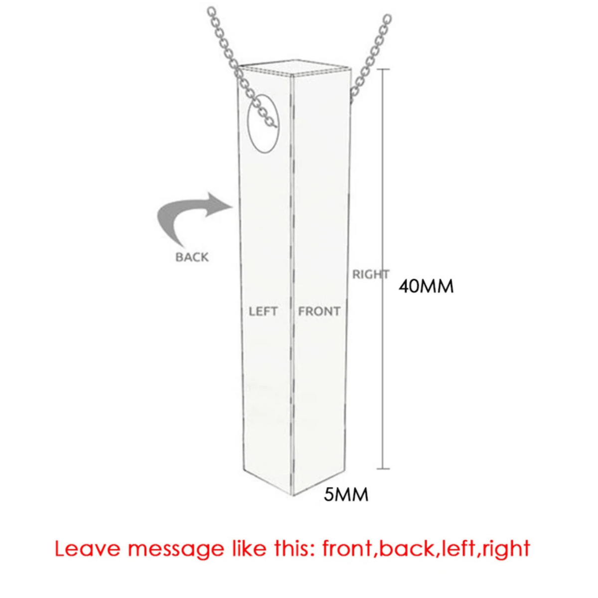 Measurement chart of a necklace with dimensions labeled