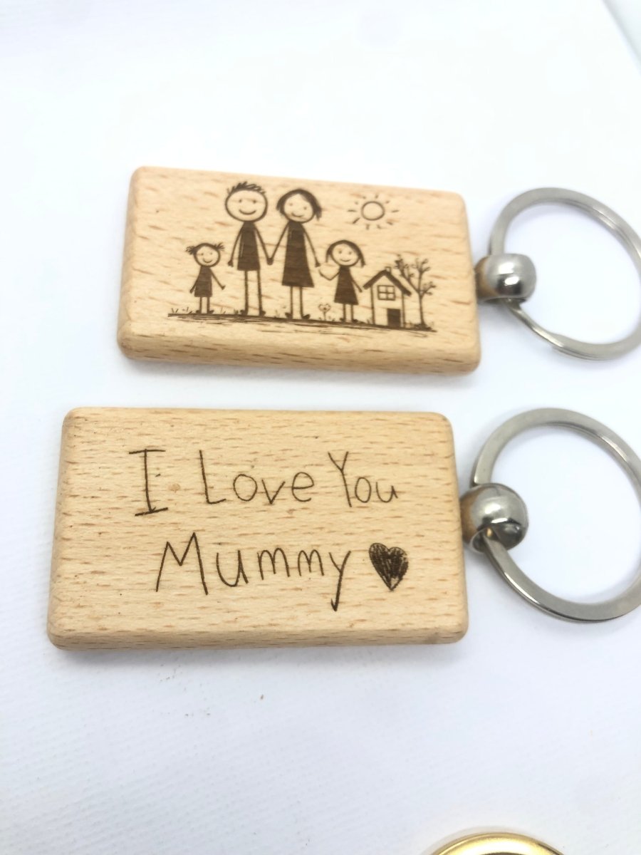 Personalised Children’s Drawing Wooden Keychain - Key Chains - Personalisr Au