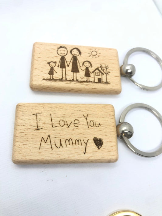 Personalised Children’s Drawing Wooden Keychain - Key Chains - Personalisr Au