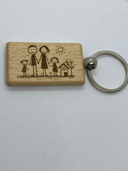 Personalised Children’s Drawing Wooden Keychain - Key Chains - Personalisr Au