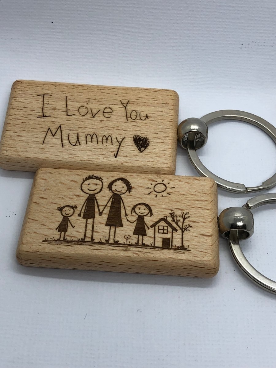 Personalised Children’s Drawing Wooden Keychain - Key Chains - Personalisr Au