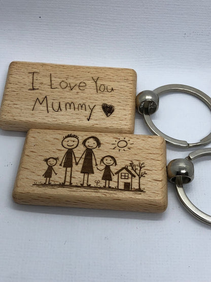 Personalised Children’s Drawing Wooden Keychain - Key Chains - Personalisr Au