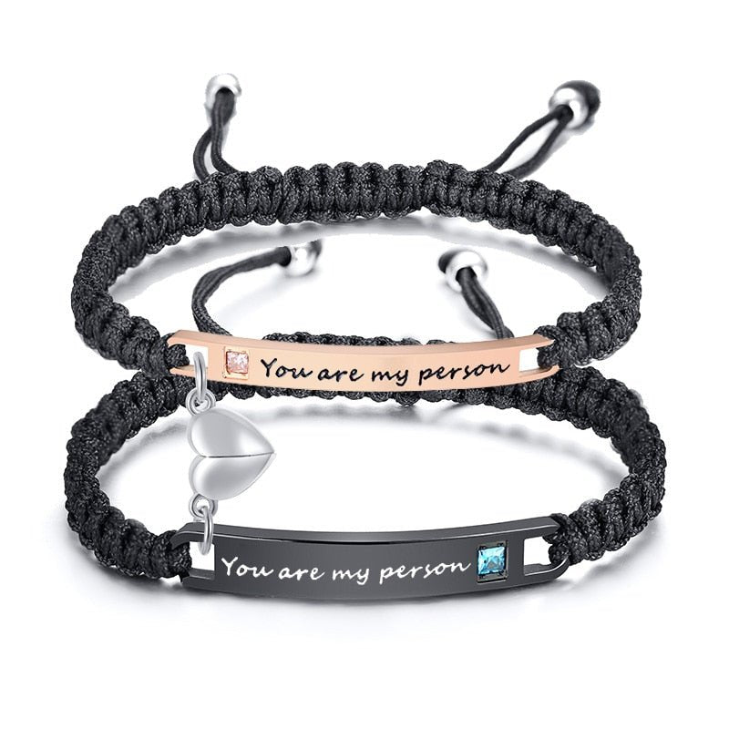 Personalised Couples Rope Bracelets with Gemstone Accents