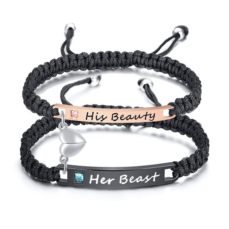 Personalised Couples Rope Bracelets with Gemstone Accents - Fashion Bracelet Personalisr Au