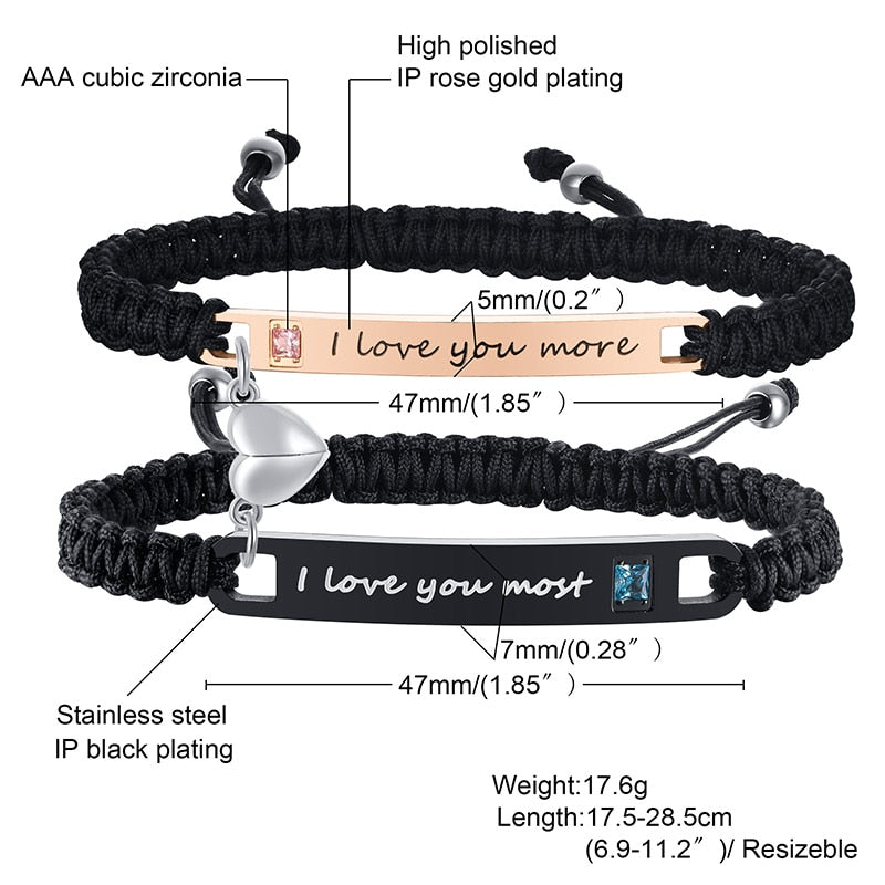 Personalised Couples Rope Bracelets with Gemstone AccentsFashion Bracelet