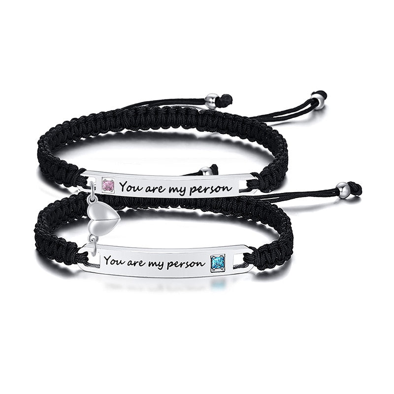 Personalised Couples Rope Bracelets with Gemstone AccentsFashion Bracelet