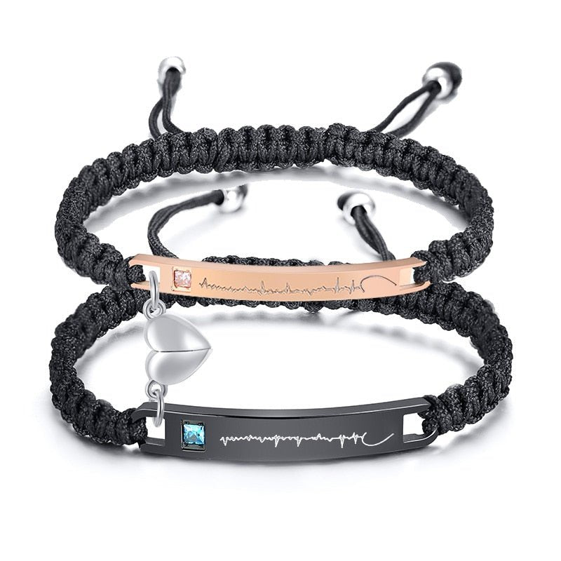 Personalised Couples Rope Bracelets with Gemstone Accents - Fashion Bracelet Personalisr Au