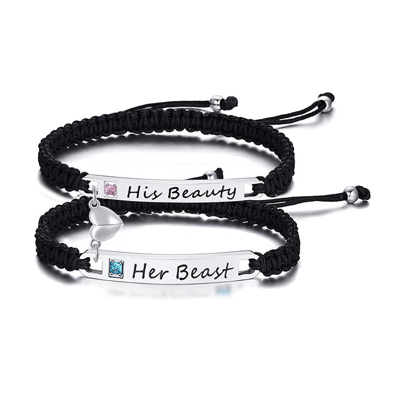 Personalised Couples Rope Bracelets with Gemstone AccentsFashion Bracelet