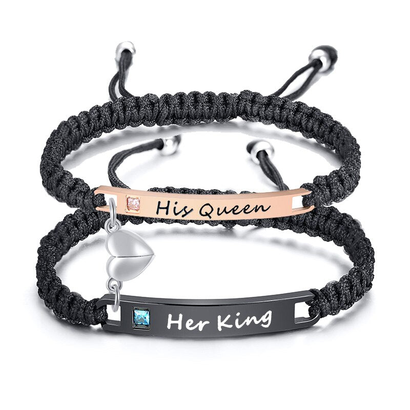 Personalised Couples Rope Bracelets with Gemstone Accents - Fashion Bracelet Personalisr Au