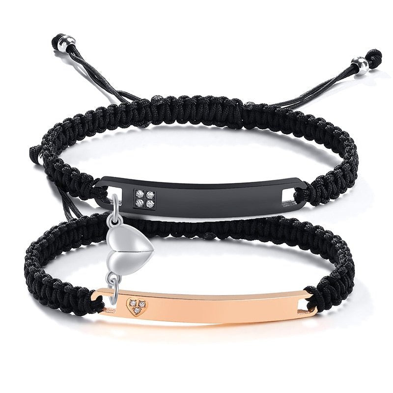 Personalised Couples Rope Bracelets with Gemstone AccentsFashion Bracelet