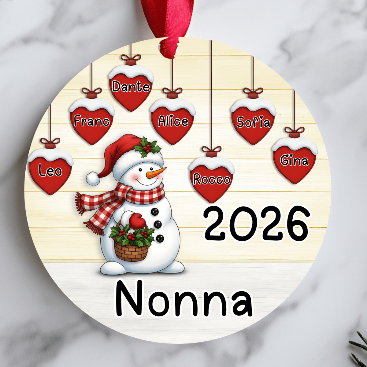 Personalised Family Christmas Ornament – Snowman Name HeartsChristmas Ornaments