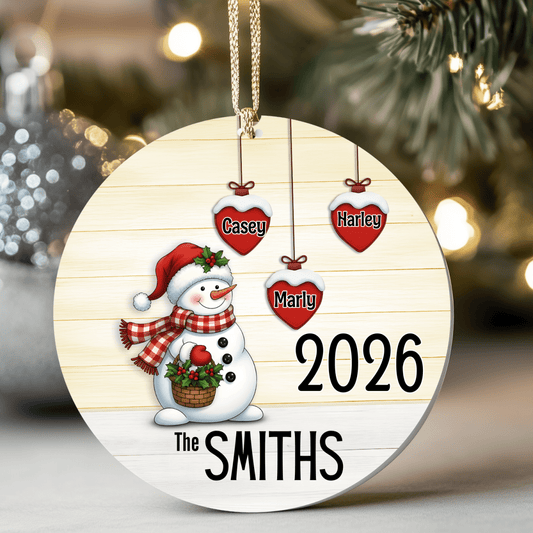 Personalised Family Christmas Ornament – Snowman Name HeartsChristmas Ornaments