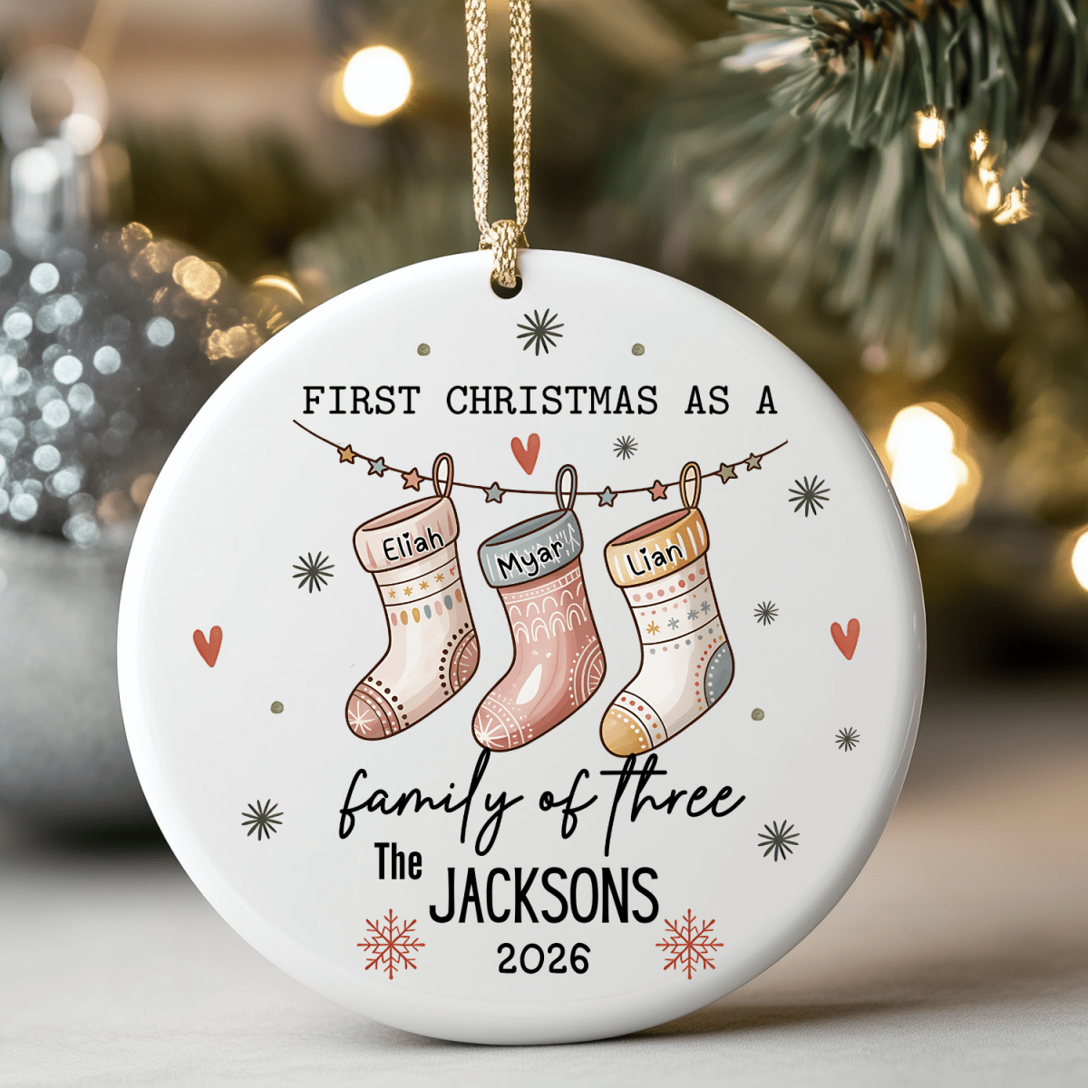 Personalised First Christmas as a Family Ornament – Family of 2, 3 or 4 Christmas Ornaments Personalisr Au