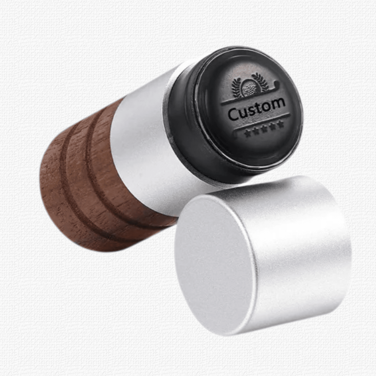 personalised golf ball marking stamp with 'Custom' branding on a white background