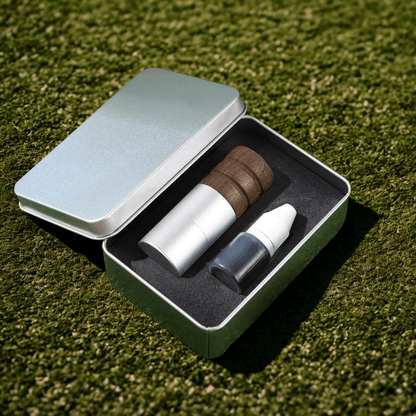 deluxe golf ball stamp set with ink in steel case