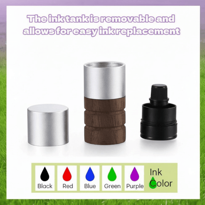Ink tank system with three different colored ink tanks on a grass background