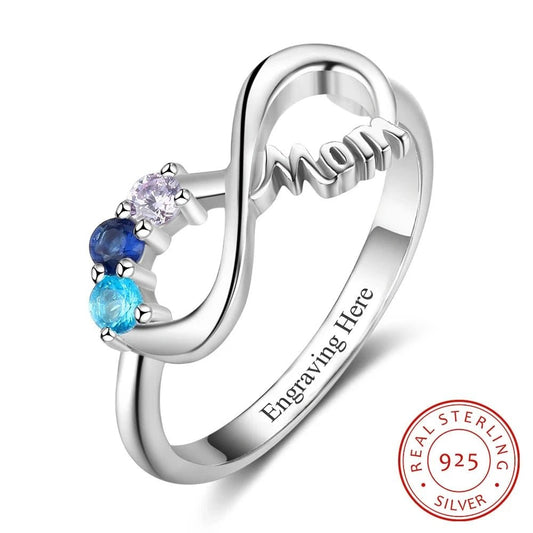 Personalised Infinity Mum Ring with Birthstone Accentsengraved ring