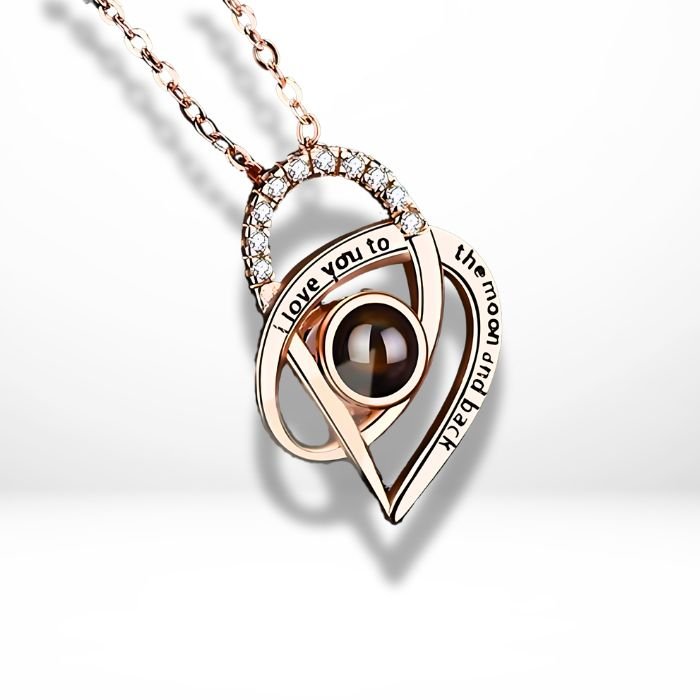 heart swirl 18k gold plated personalised necklace photo projection 