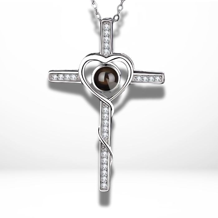 heart cross personalised necklace with projection photo pendant silver 925