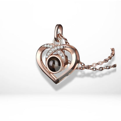 zirconia heart hugger rose gold personalised necklace projection pendant