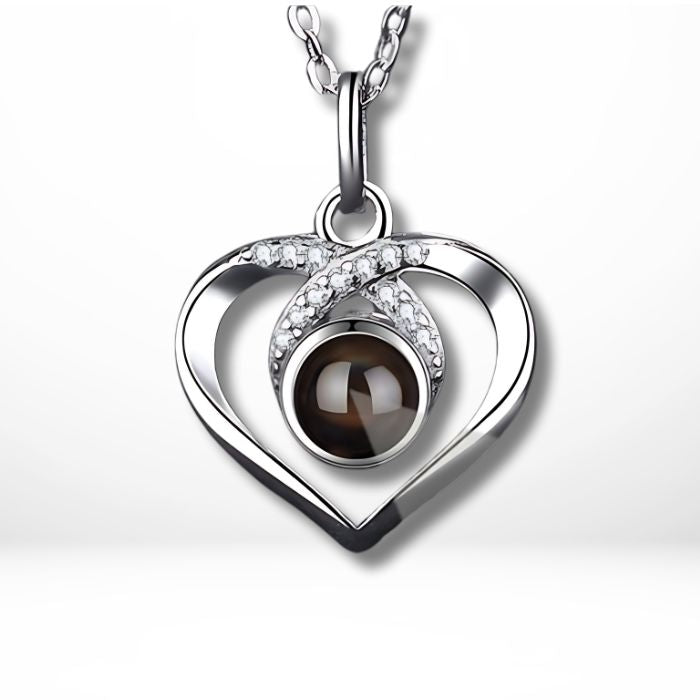 heart hugger pendant personalised necklace projection photo silver with zirconia