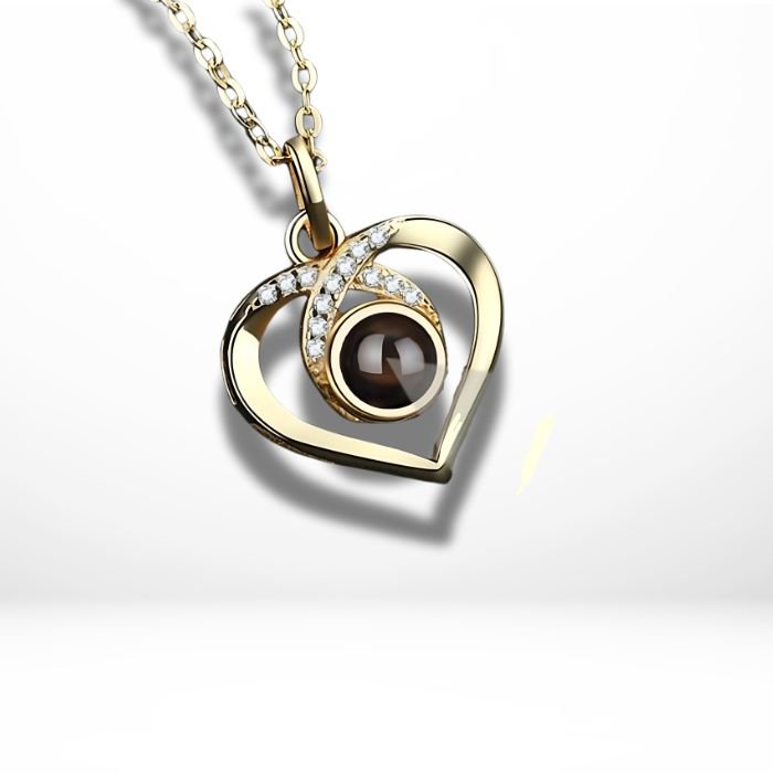 gold heart zirconia hug photo projection personalised necklace