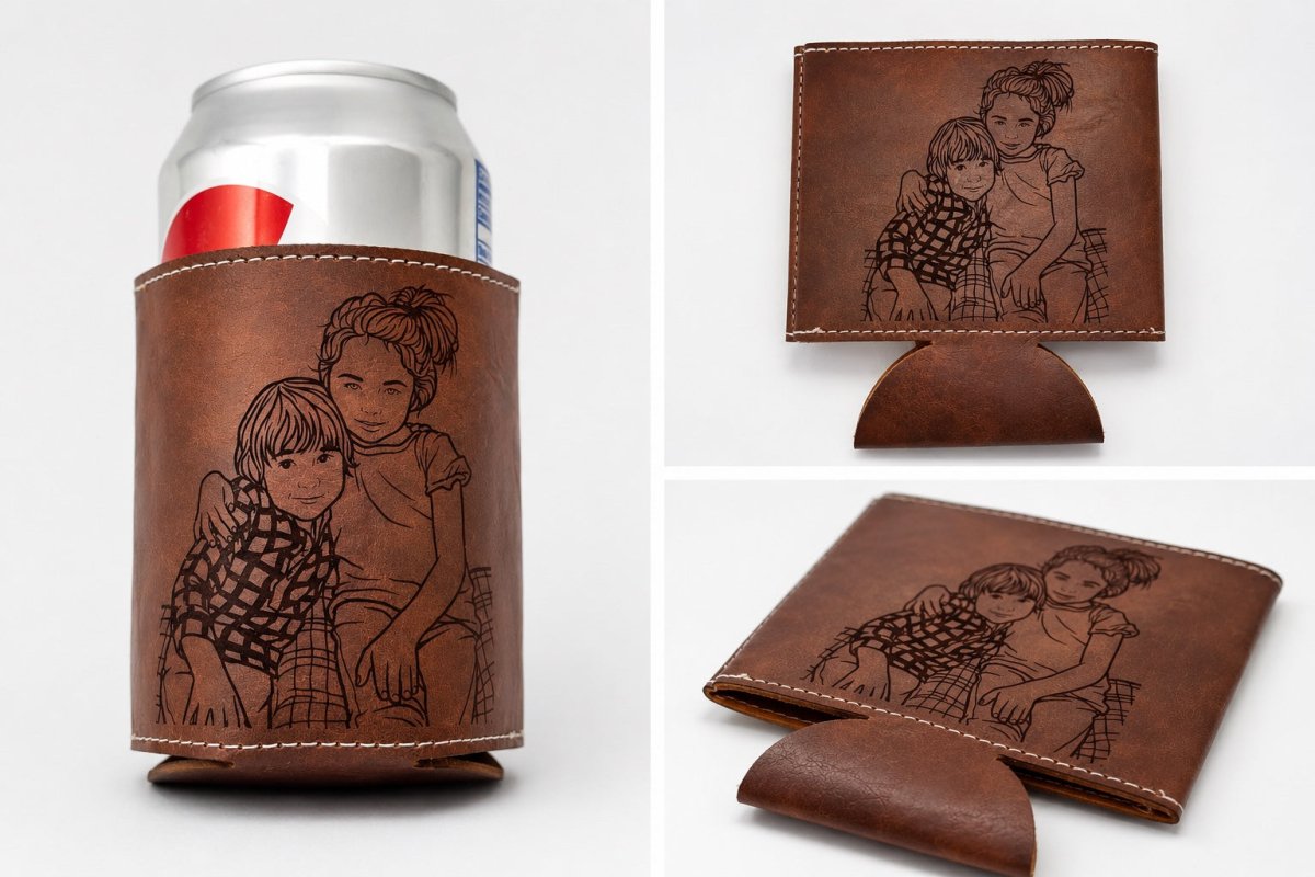 Personalised Photo Engraved PU Leather Stubby Holderstubby holder