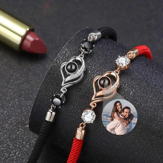 photo projection heart gem bracelets in red and black