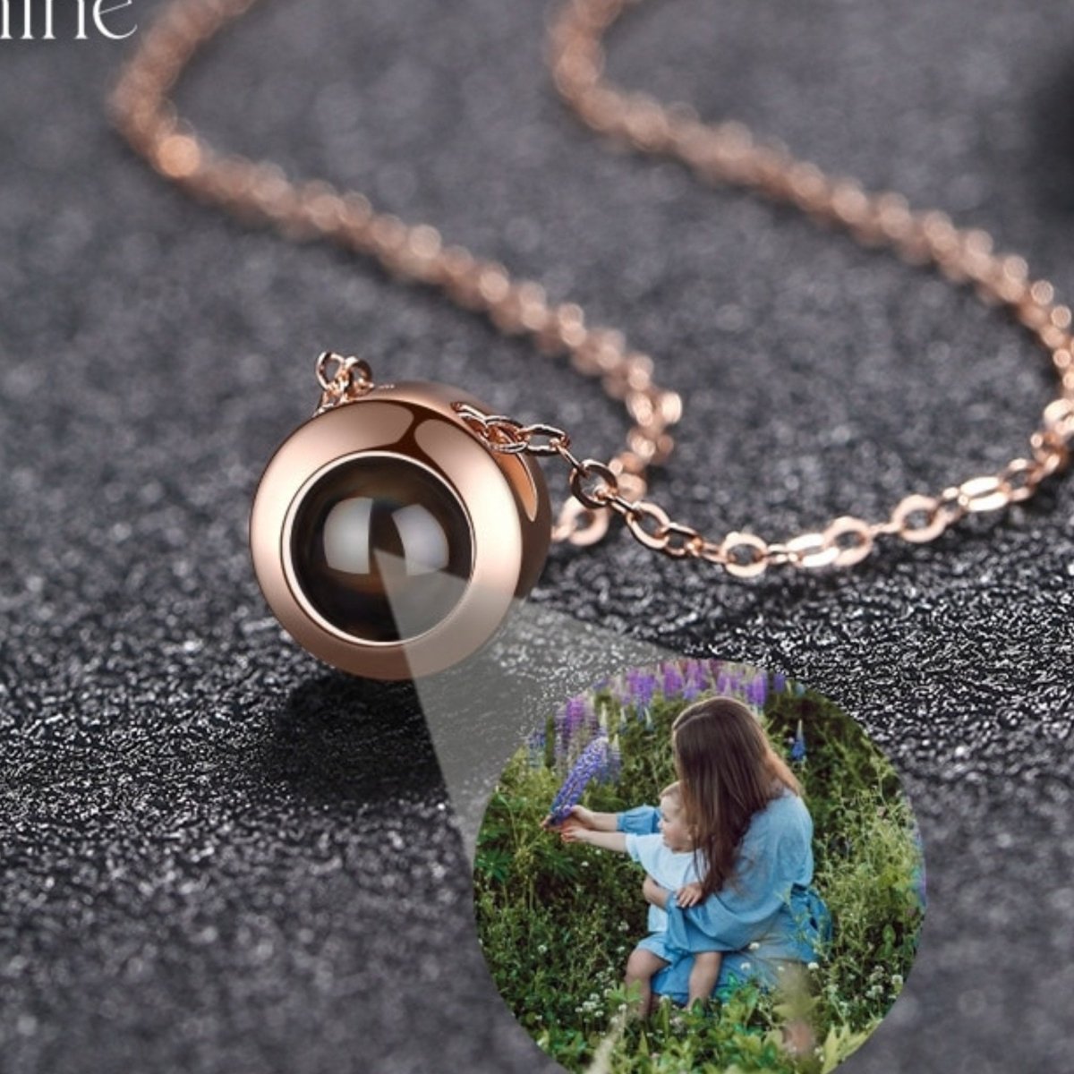 Rose Gold Circle Photo Projection Necklace - Photo Necklaces - Personalisr Au