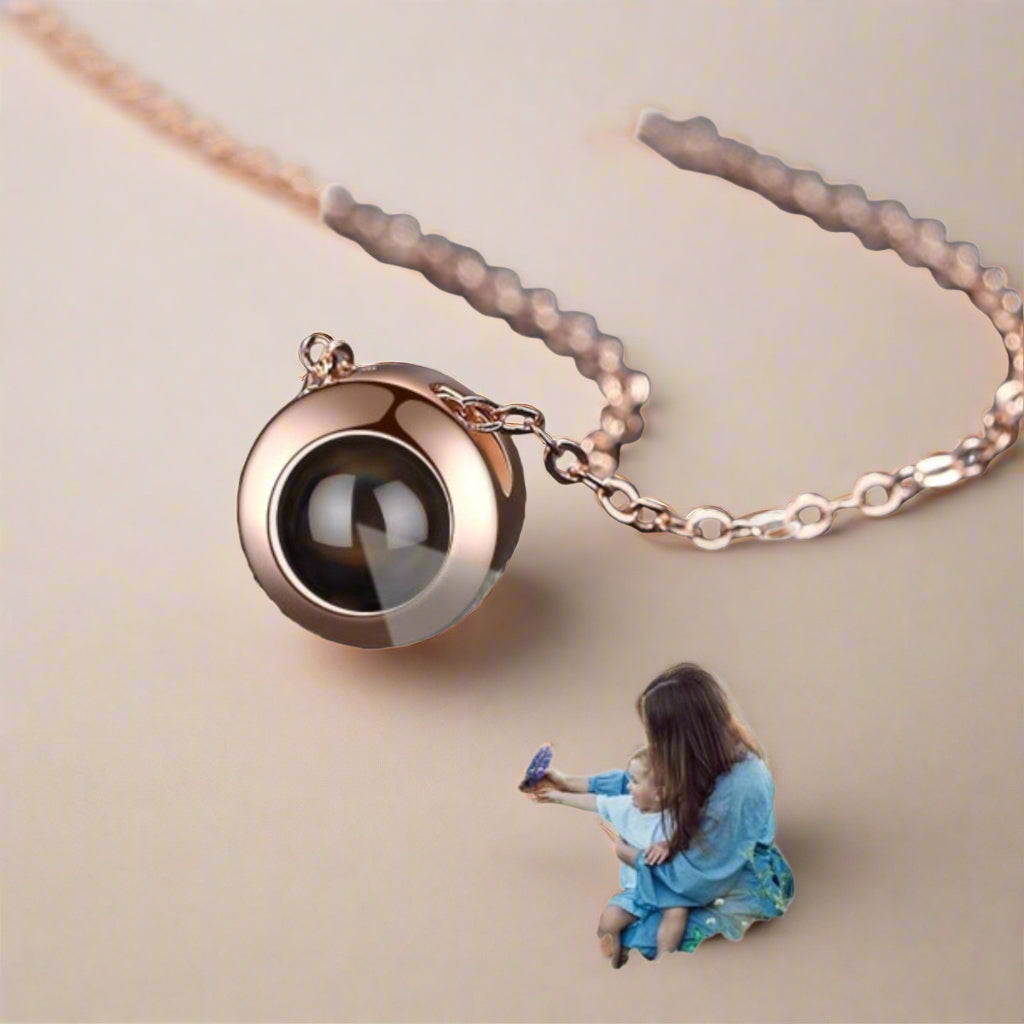 Rose Gold Circle Photo Projection Necklace - Photo Necklaces - Personalisr Au