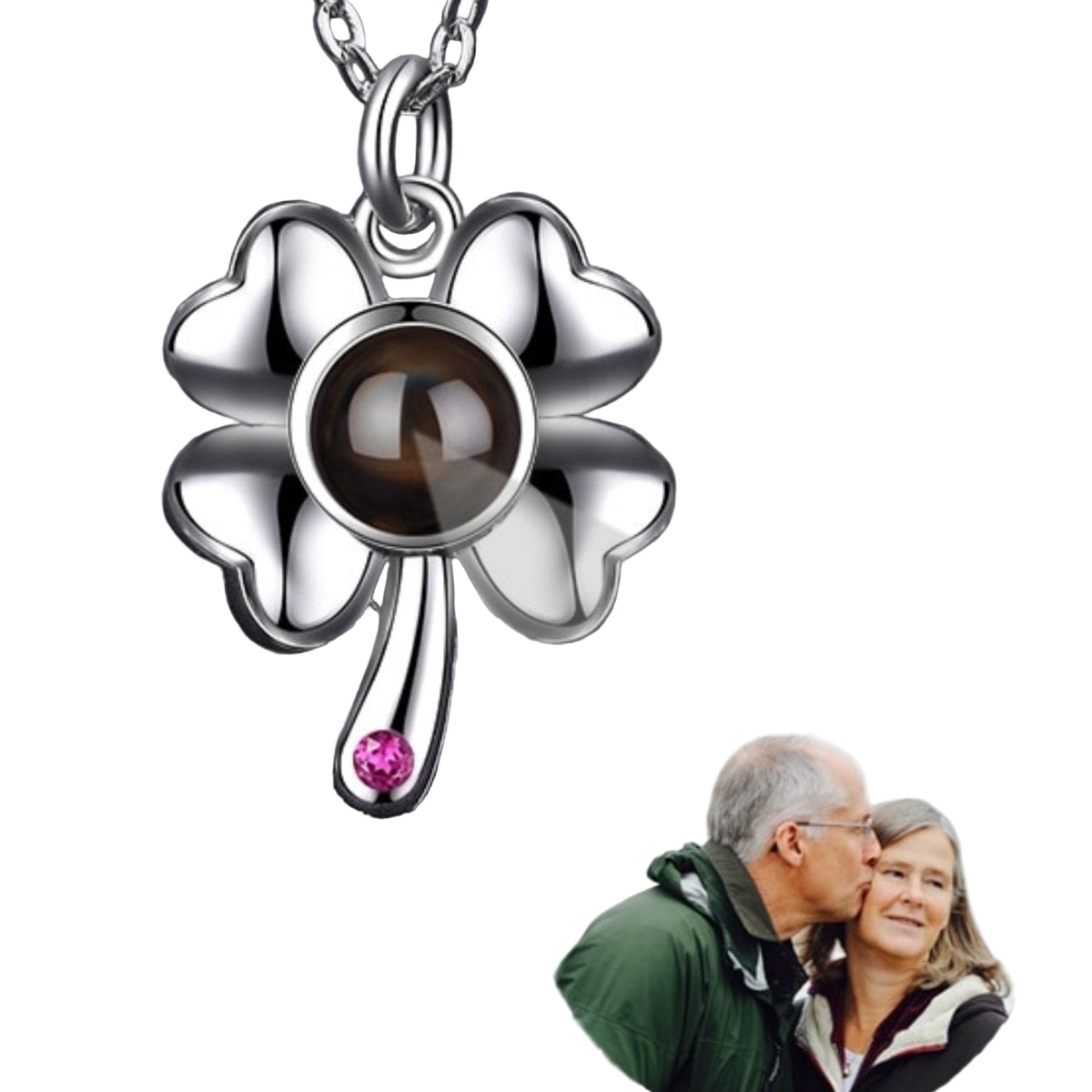 Silver 4 Leaf Clover Photo Projection Necklace - Photo Necklaces - Personalisr Au