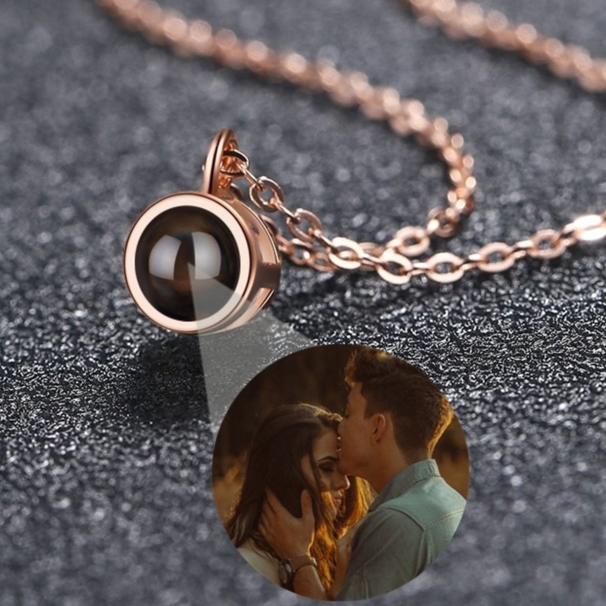 Rose gold round  Photo Projection Necklace - Photo Necklaces - Personalisr Au