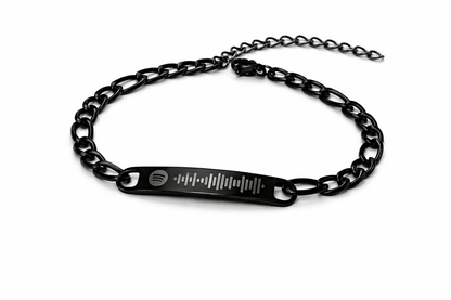 black bracelet engraved with spotify code