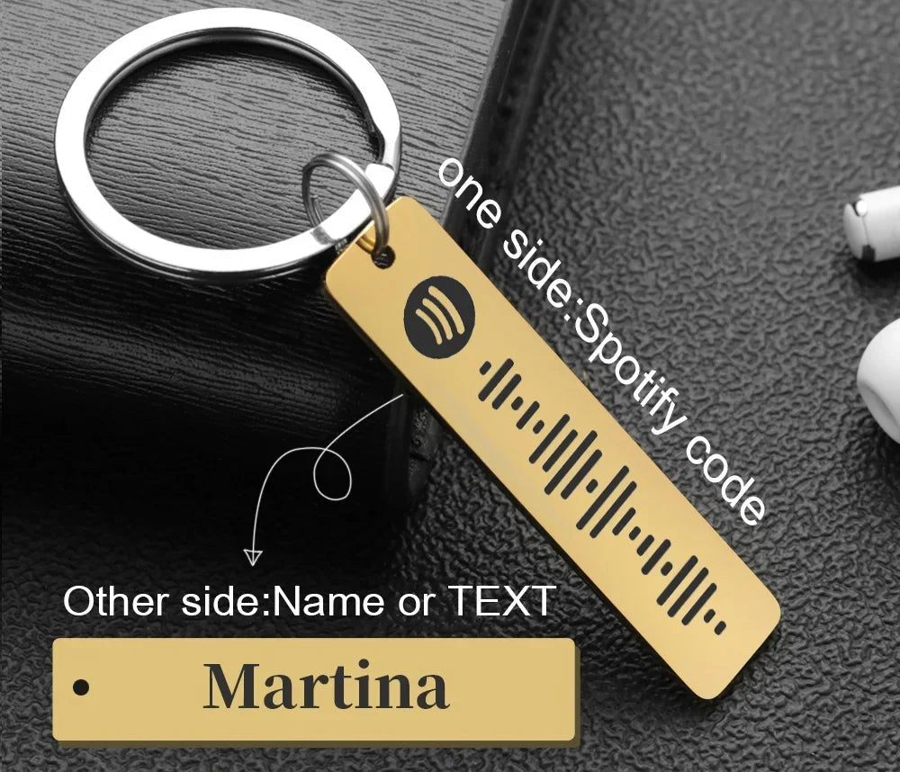 2 side engraved gold spotify code keyring 