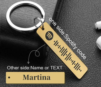 2 side engraved gold spotify code keyring 