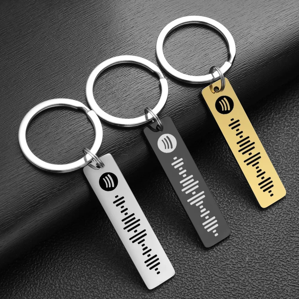 custom spotify code keychains in silver, gold and black finish