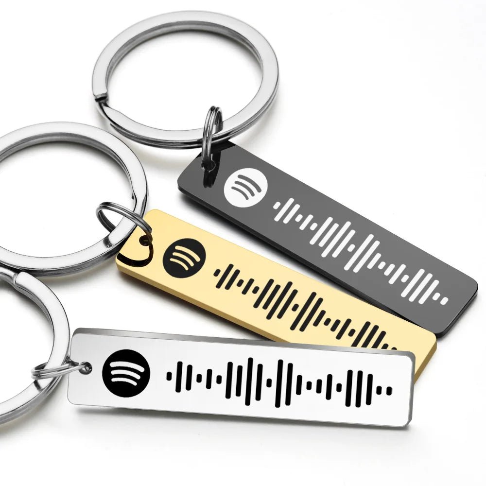 spotify code keychains silver, black and gold finish