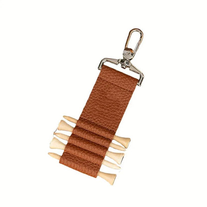 Brown PU Leather Personalized Engraved Wood Golf Tees & Holder 