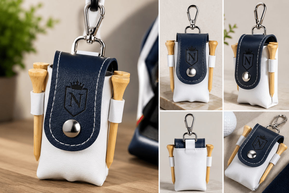 Personalized Premium PU Leather Golf Ball and Tee Pouch Gift Set