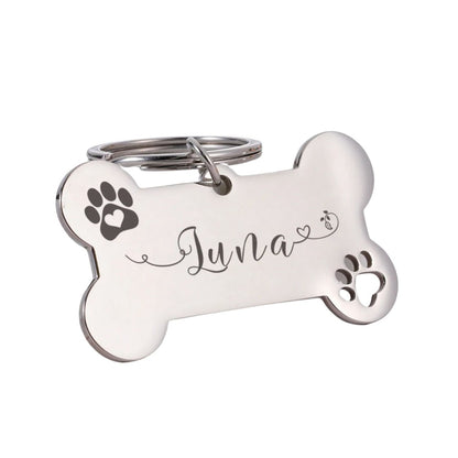 Pet Dog ID Tag Engraved Stainless Steel Bone